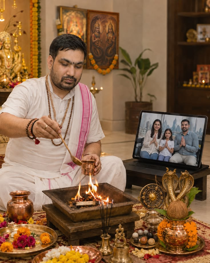 Pandit performing online Puja ritual