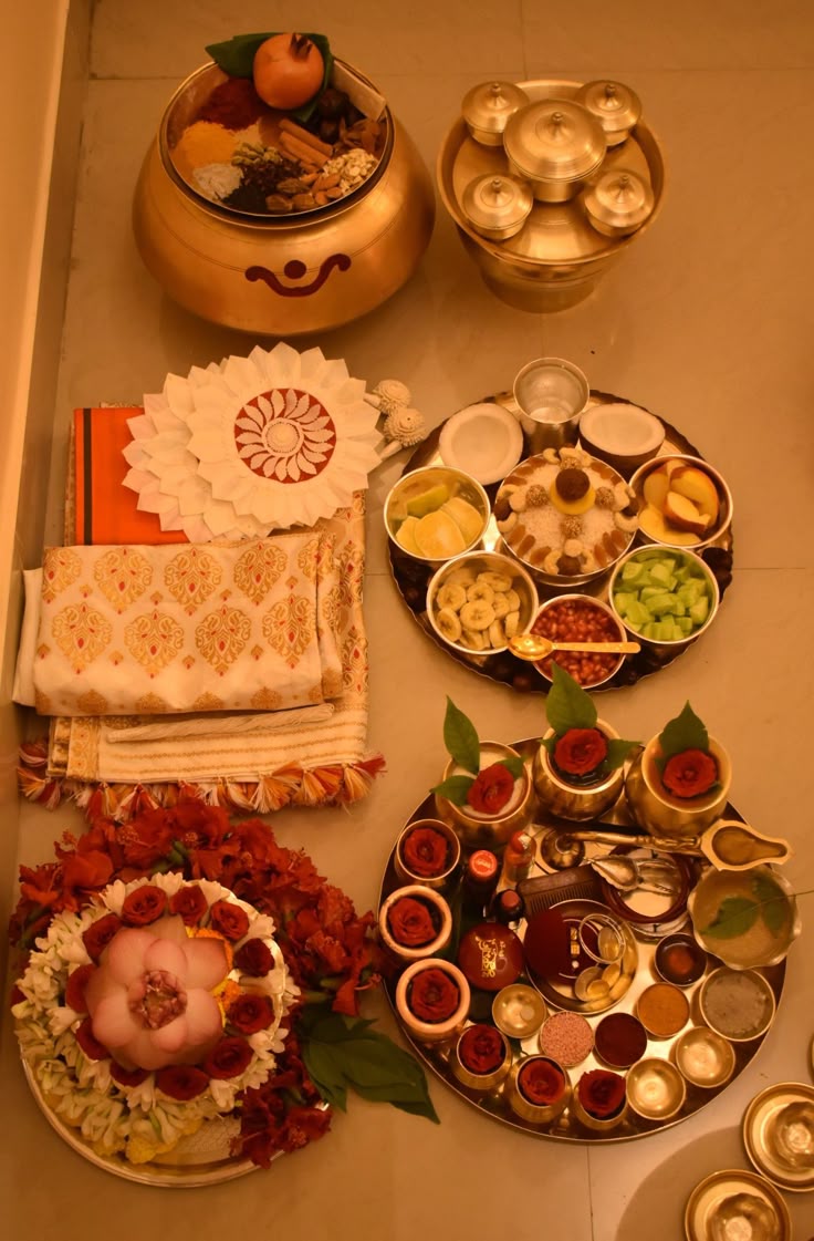 Traditional diya and Puja items